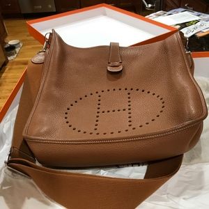 Hermes Evelyne III 33 GM Camel Crossbody Bag